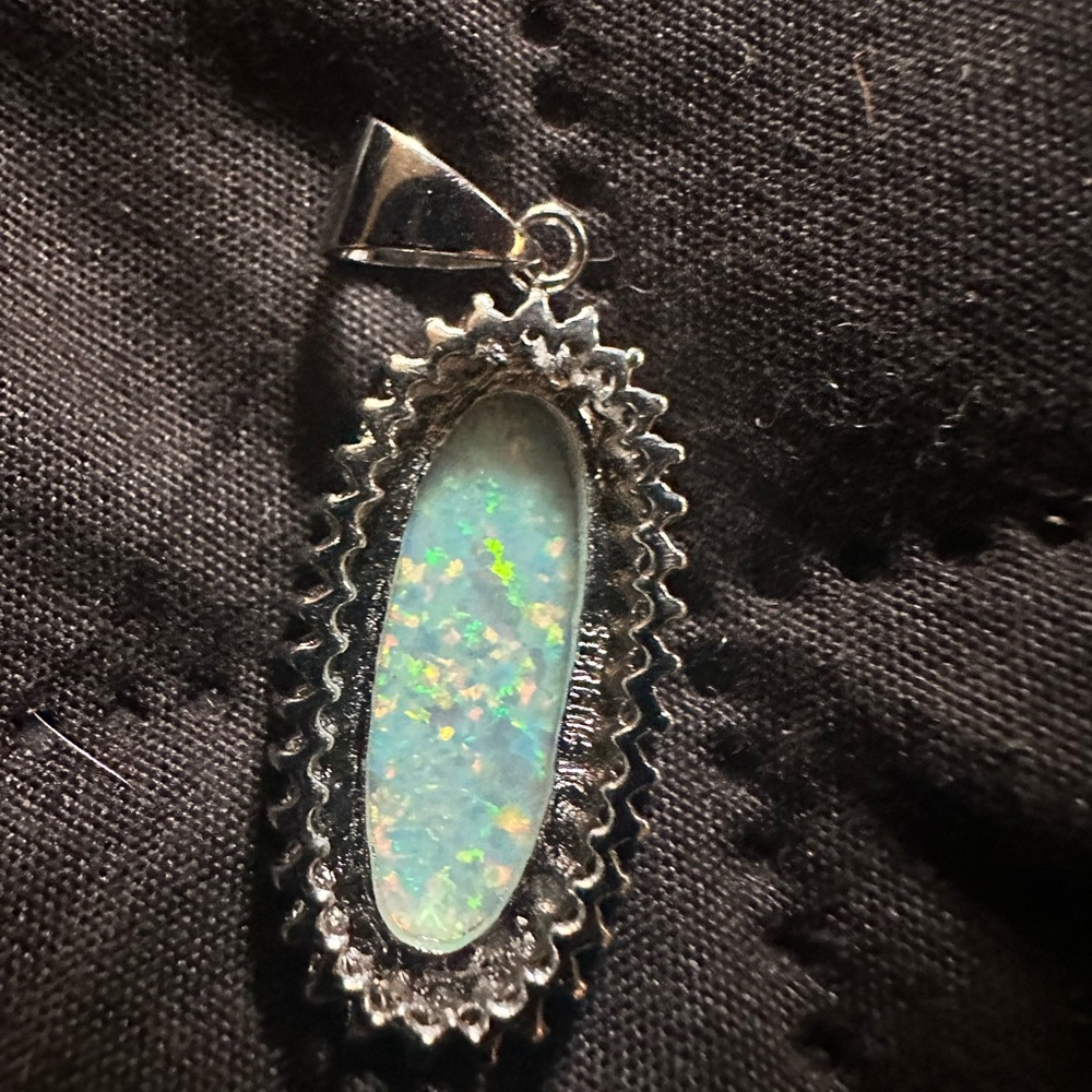 Solid Oval White Fire Opal .925 Sterling Silver P… - image 3